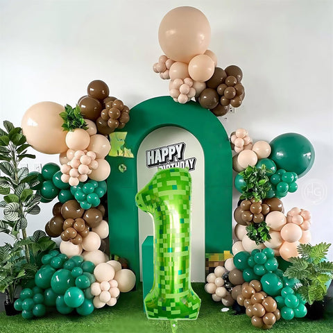 40 Inch Green Pixel Number 1 Balloon for 1st Birthday Decorations, Large Dark Kelly Lime Green Foil 1 Balloon Number for Boys One Year Old Birthday Baby Shower Video Game Patrick's Day Party Decor