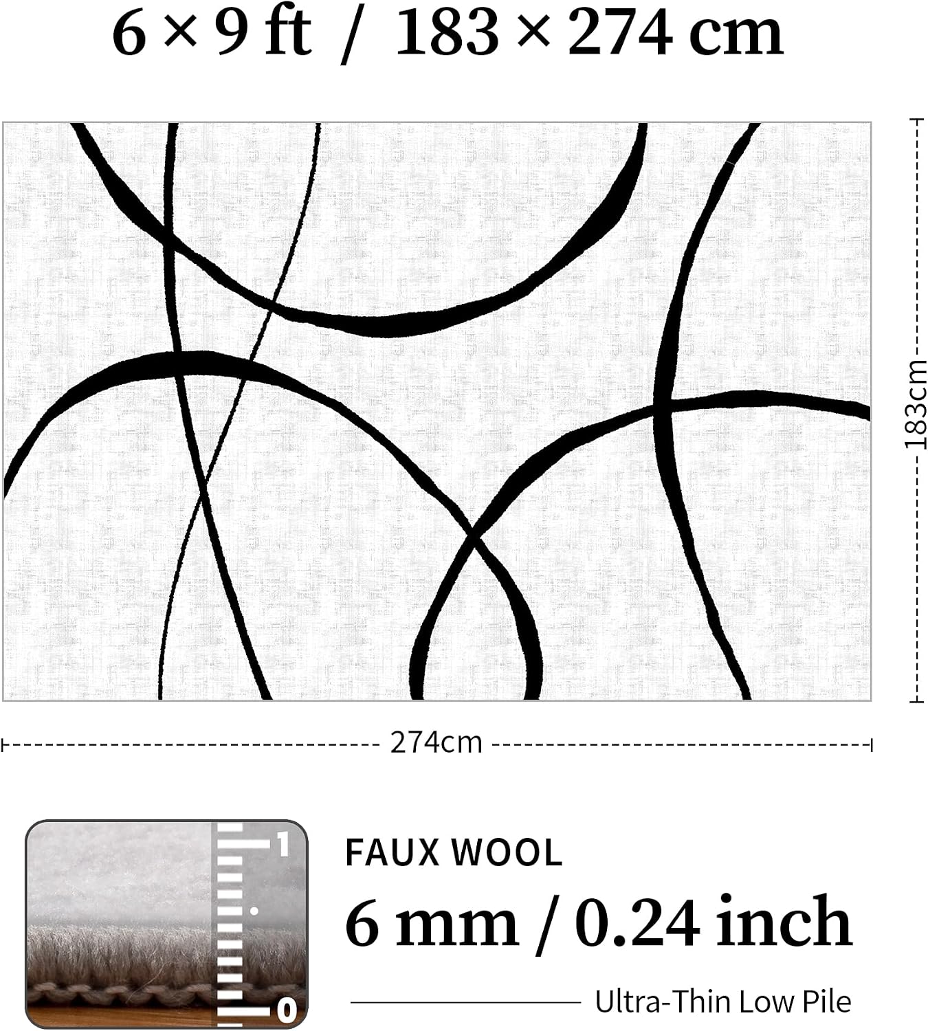 YIHOUSE 6x9 Washable Modern Abstract Black White Area Rug