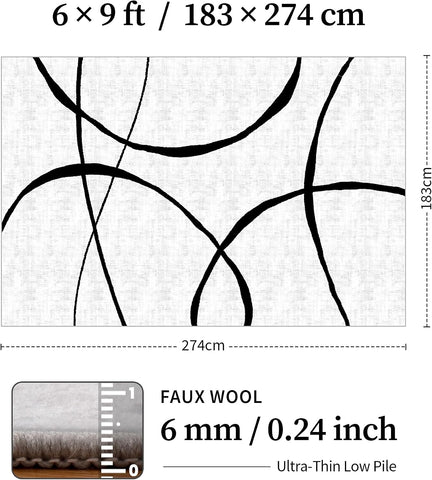 YIHOUSE 6x9 Washable Modern Abstract Black White Area Rug