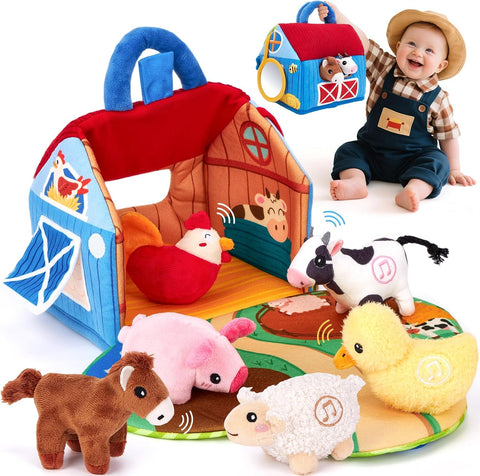 hahaland Baby Toys 6-12 Months, Surprise Barn Farm Animals with Sounds Word