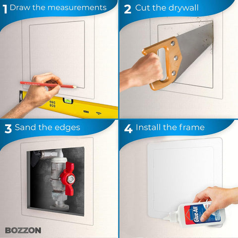 BOZZON Access Panel for Drywall - 12 x 12 in - Wall Hole Cover - Access Door - Plumbing Access Panel for Drywall - Heavy Durable Plastic White