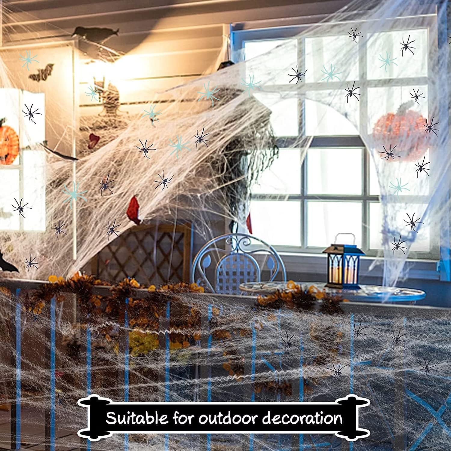 1200 Sqft Halloween Spider Web Decorations, Bonus with 50+50 Fake Spiders, Super Stretch Cobwebs for Halloween Indoor and Outdoor Party Supplies (1200 Sqft Web+100 Spider)