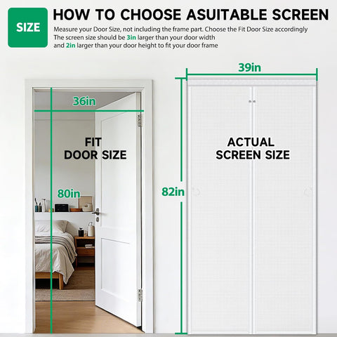HOFUDON Heavy Duty Magnetic Screen Door, Fits 36 x 80 Inch Doors, White