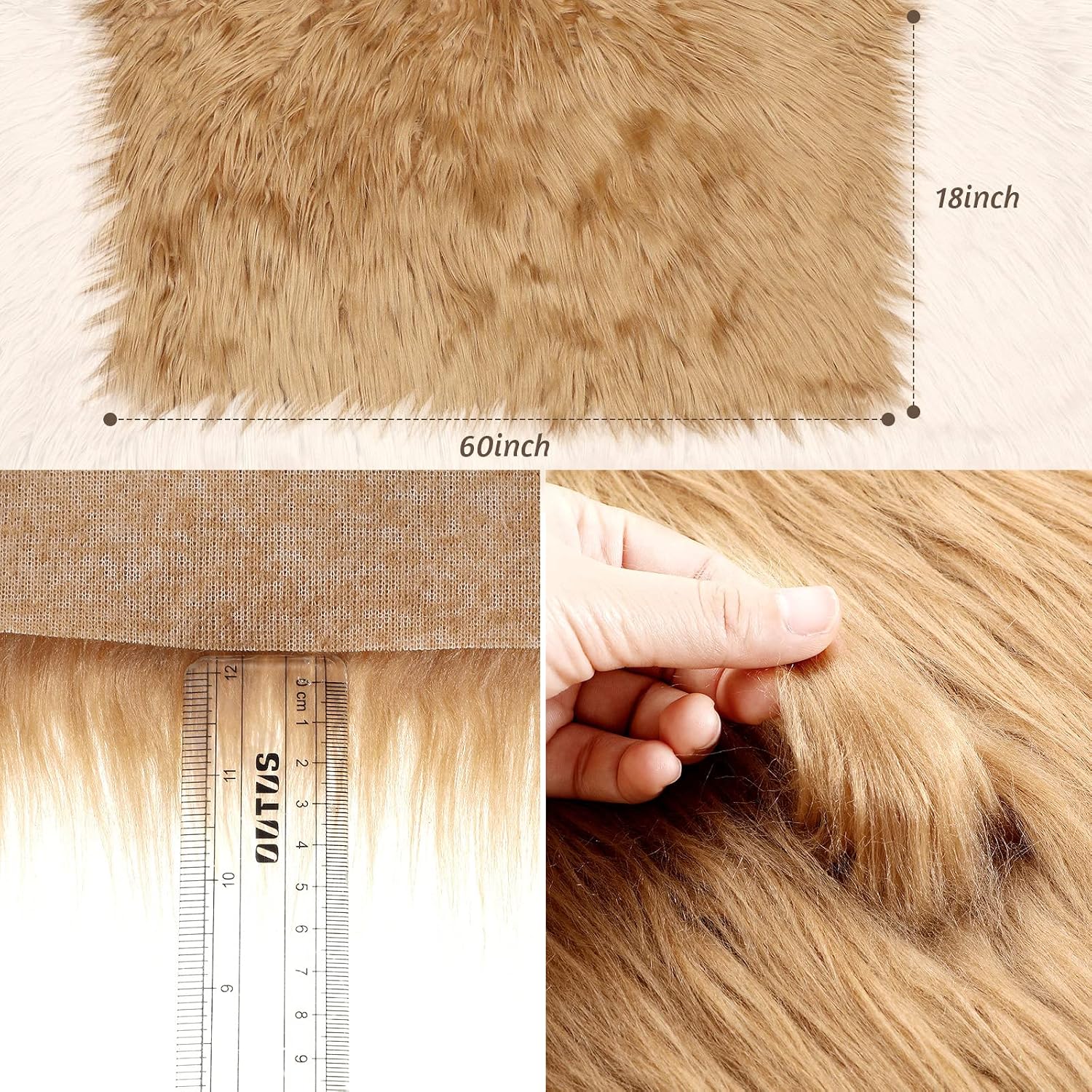 Tatuo 60 X 18 Inch Camel Fake Fur Fabric for Crafts Sewing DIY