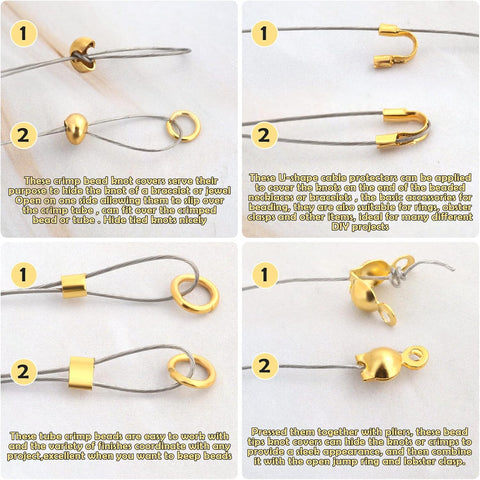 Acejoz 1203 Pcs Crimp Beads Supplies for Jewelry Making, Including Crimp Covers, Crimp Tubes and Wire Guardians, Lobster Clasps, Jump Rings, Crimping Pliers and Beading Wire for Bracelets Making