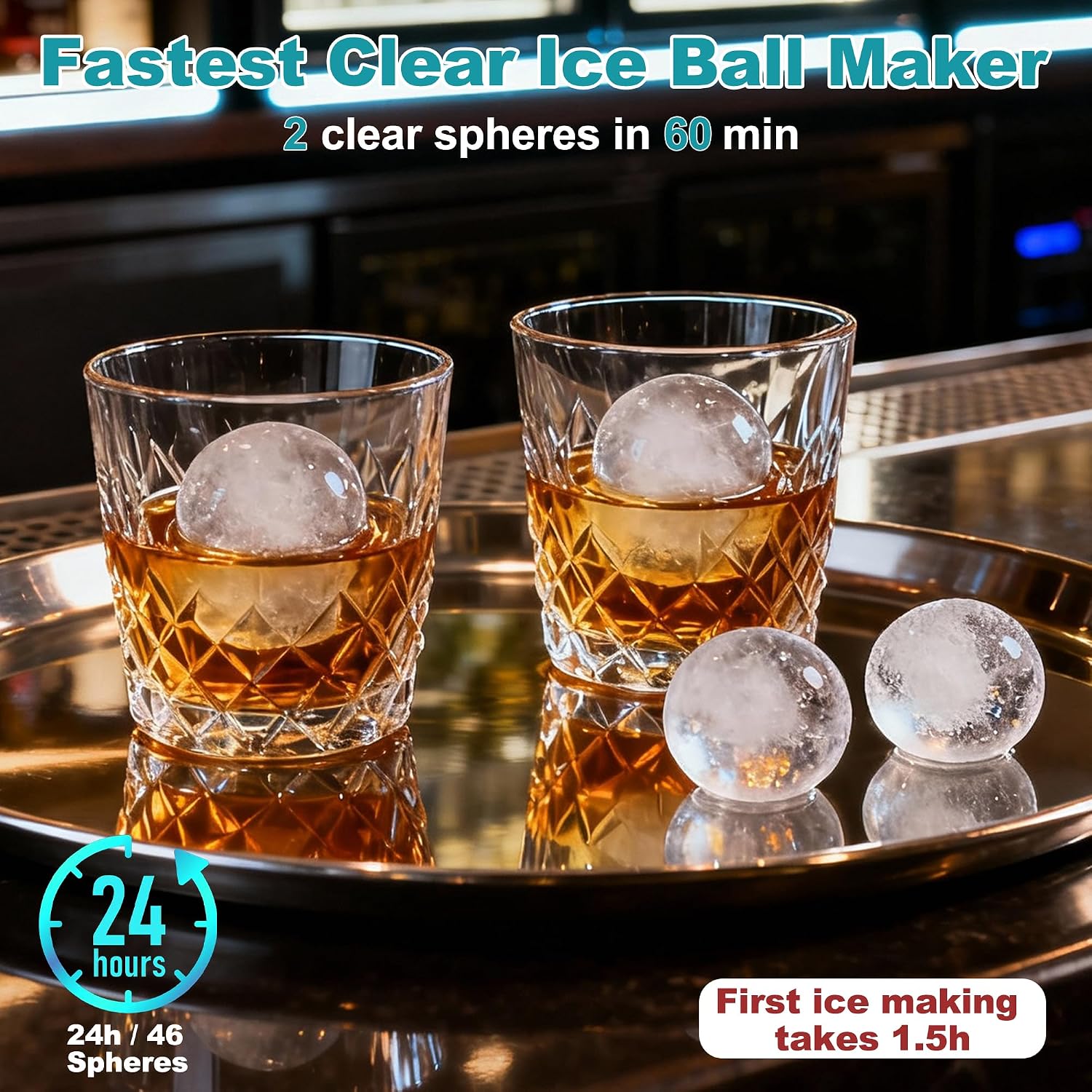 2" Clear Ice Ball Maker for Whiskey, iceBlue Self-Cleaning Ice Sphere Maker