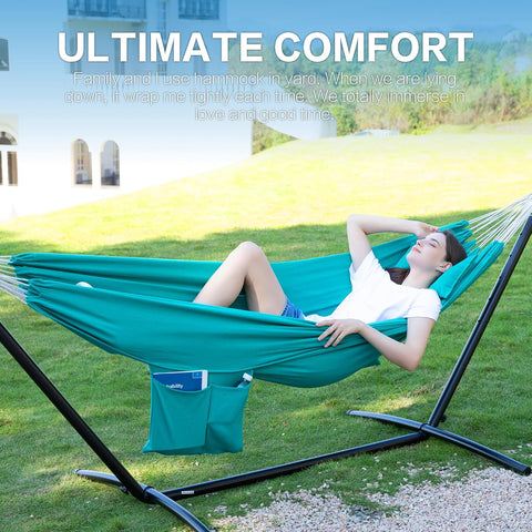 PNAEUT Double Hammock with Stand for Outside, Heavy-Duty, Portable (Aqua)