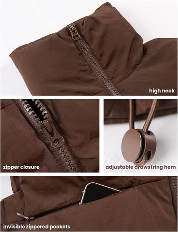 Athlisan Womens Cropped Puffer Vest Zip Up Stand Collar Sleeveless Padded Crop Vests