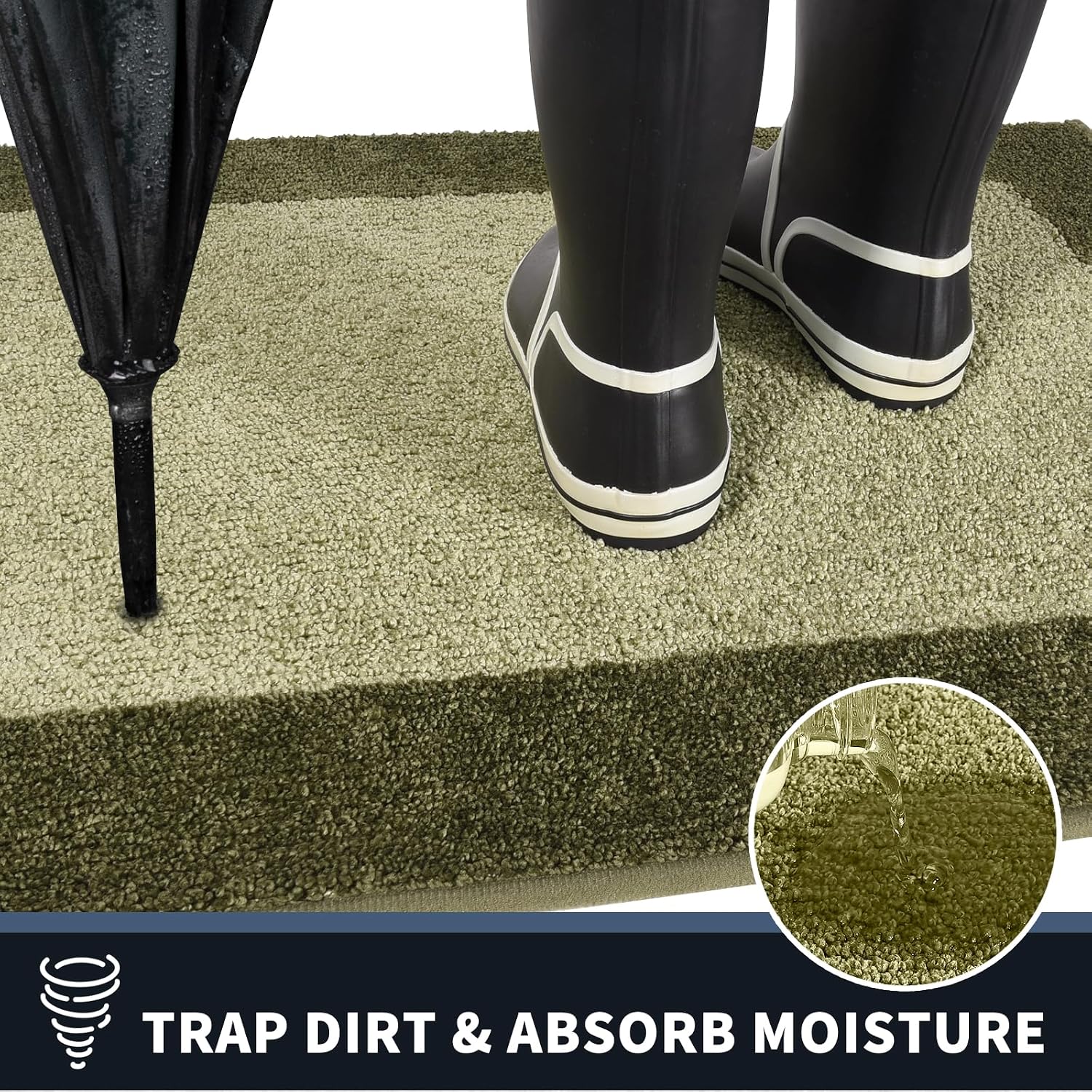PURRUGS Dirt Trapping Indoor Doormat, 24" x 36", Budding Green & Sage Green
