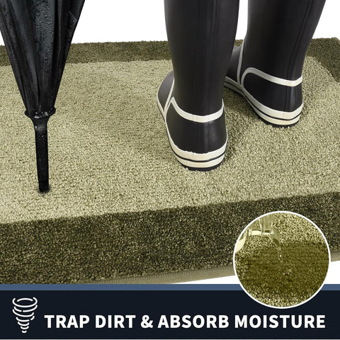 PURRUGS Dirt Trapping Indoor Doormat, 24" x 36", Budding Green & Sage Green