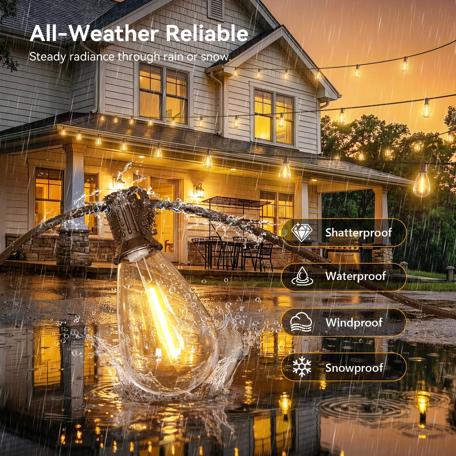 200FT Outdoor String Lights with Remote, Waterproof Patio Lights with 72+2 Shatterproof LED Bulbs,Dimmable Hanging Decor for Backyard Garden Porch Bistro, Timer & 3 Modes,2700K Warm White