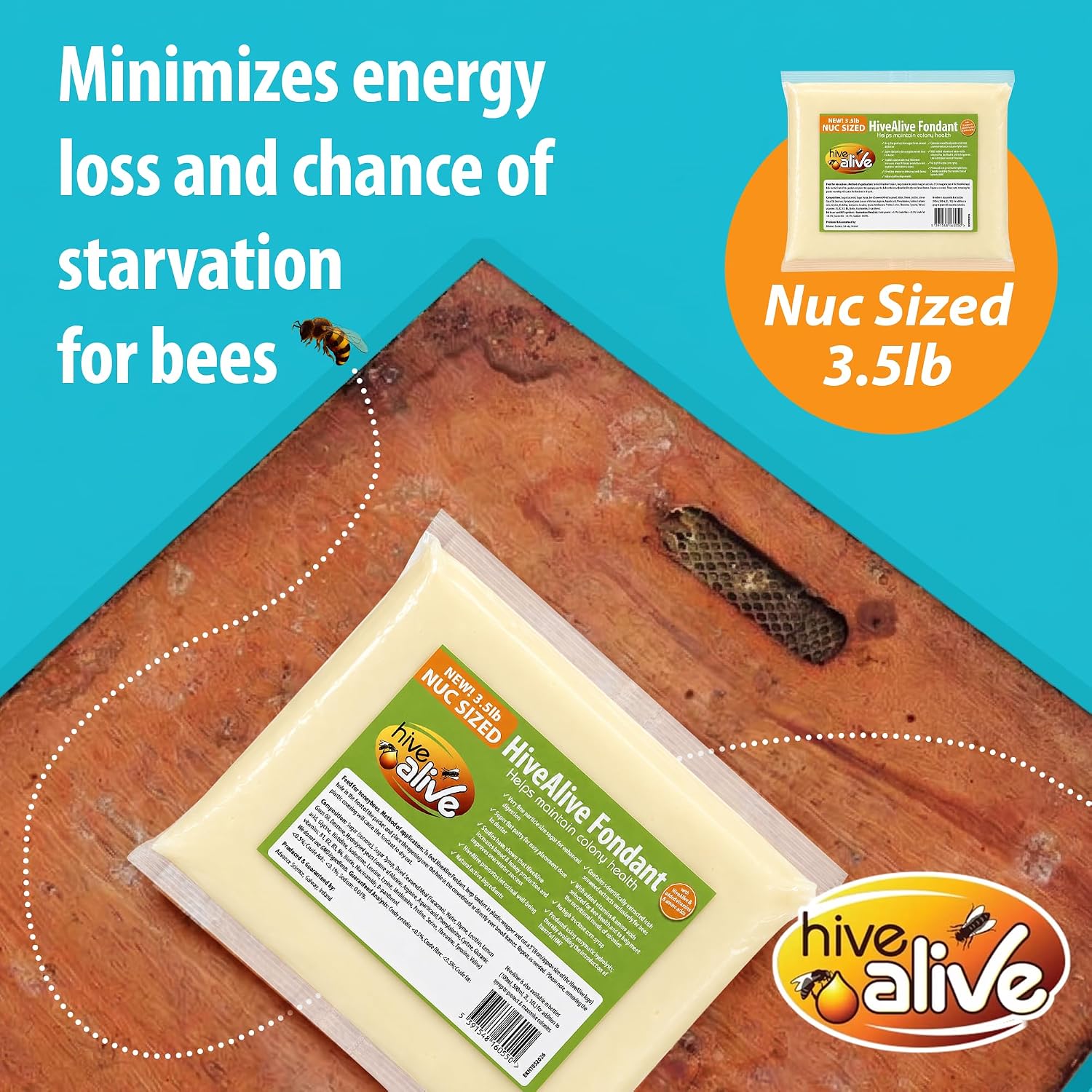 HIVE ALIVE Nuc Fondant Patty, Bee Feed for Small & Starter Hives, 3.5lb