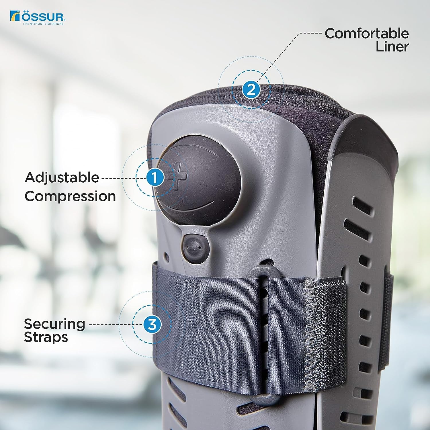 Ossur Rebound Air Walker Boot | Comfortable Walking Boot with Compression Straps & Air Pump Rocker Bottom | Walking Boot for Broken Foot, Walking Boot for Sprained Ankle (Low Top, Medium)
