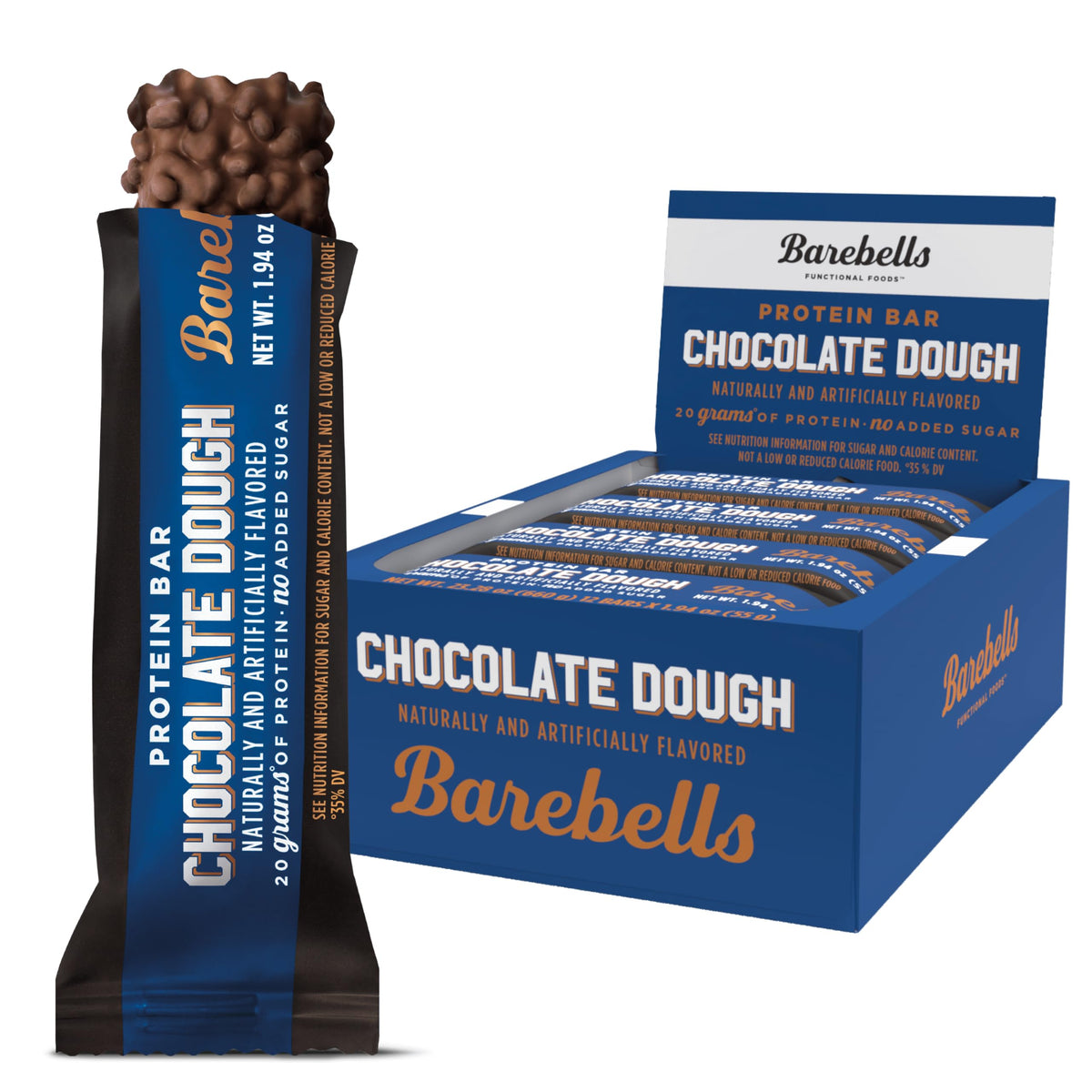 Barebells Protein Bars Chocolate Dough with 1g of Total Sugars - 12 Count, 1.9oz Bars - Snacks with 20g of High Protein - On The Go Protein Snack & Breakfast Bars