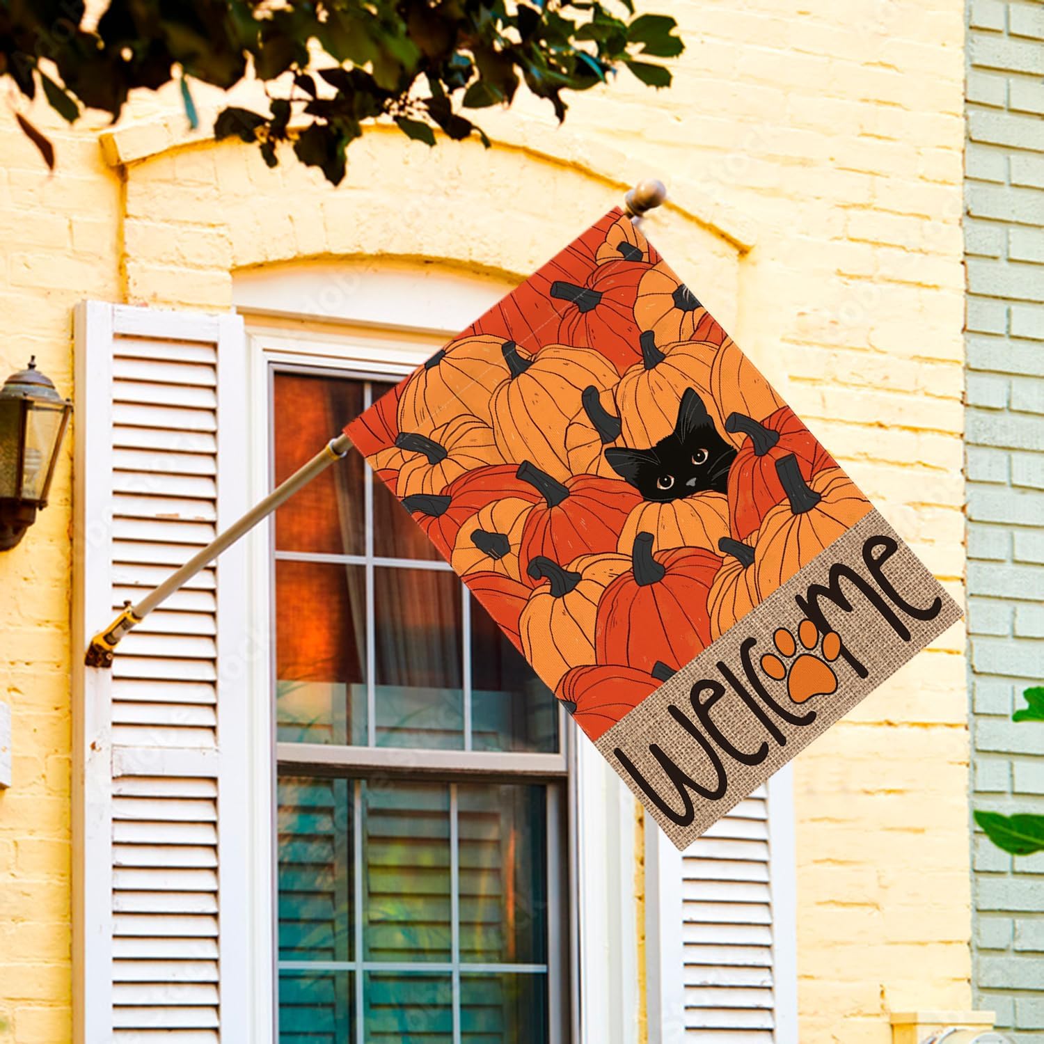 AVOIN colorlife Black Cat Pumpkins Fall House Flag 28x40 Inch Outside