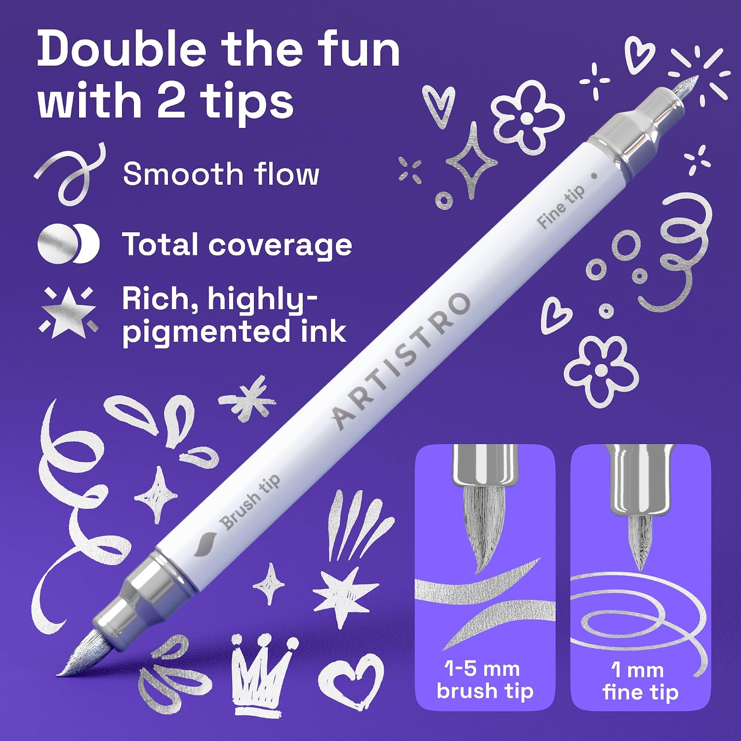ARTISTRO 36 Silver Dual-Tip Acrylic Paint Marker Pens for Drawing