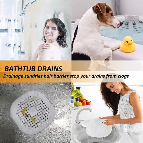 Hair Drain Catcher,Square Drain Cover for Shower Silicone Hair Stopper with Suction Cup,Easy to Install Suit for Bathroom,Bathtub,Kitchen 2 Pack (Grey White)