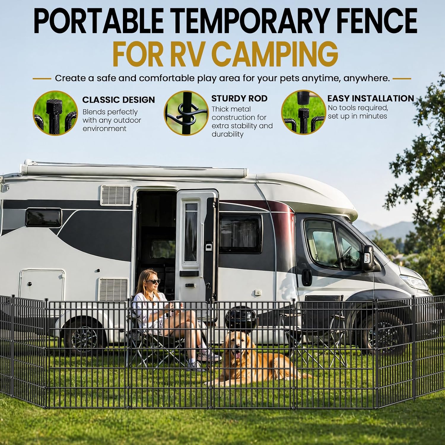 No Dig Garden Fence, Dog Fencing Outdoor for Yard, 10 Panels with Gate