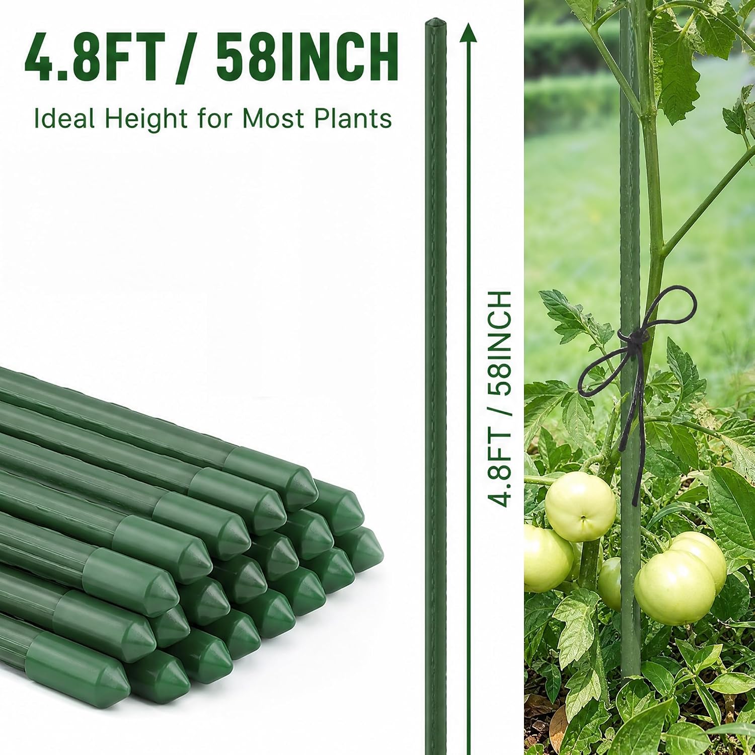 Xiny Tool Garden Stakes, 25 Pack Steel Plant Garden Tomato Stakes with Plastic Coat for Climbing Plants (25 Pack 58 Inch)