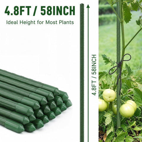 Xiny Tool Garden Stakes, 25 Pack Steel Plant Garden Tomato Stakes with Plastic Coat for Climbing Plants (25 Pack 58 Inch)