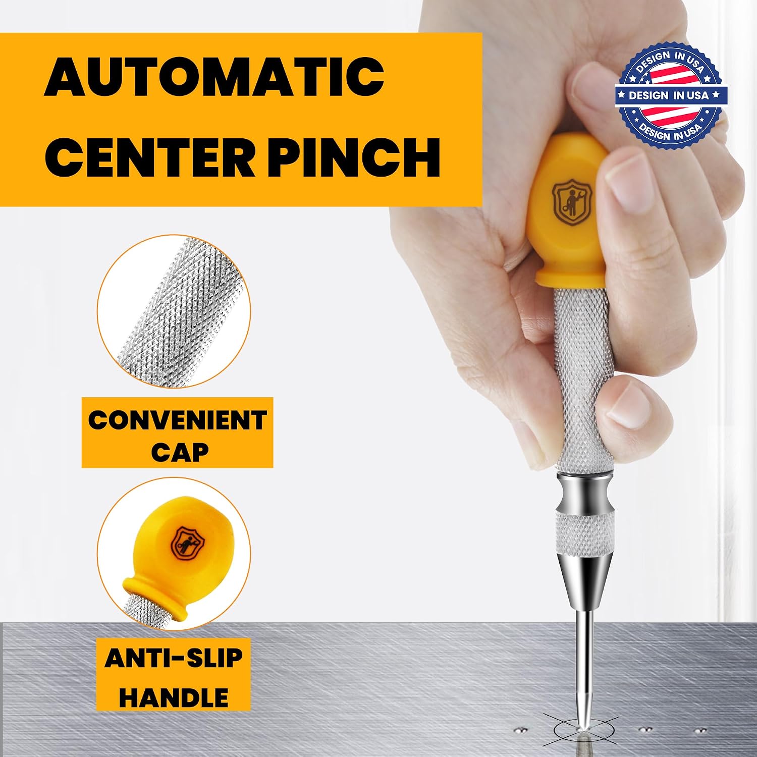 Mulwark 5'' Automatic Center Punch Set - Spring Loaded Center Punch for Metal, Wood, Plastic, Car Window Puncher Breaker Tool with Palm Cap, Replacement Tips and Springs Included, 2 Packs with Case