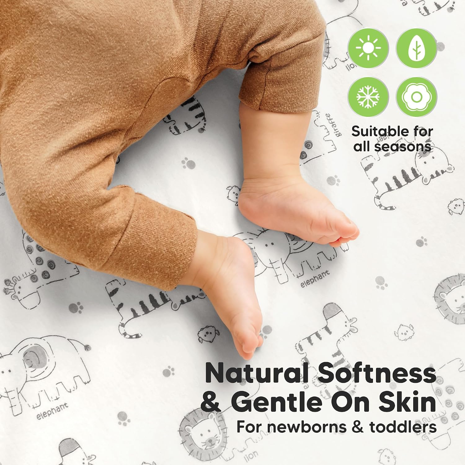 2-Pack Waterproof Crib Sheets for Boys, Girls, 52x28 Fitted (KeaSafari)