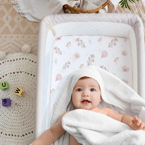 4 Pack Bassinet Sheets - 33"x20" Bassinet Sheets for Baby Delight, Angelbliss, Maxi-COSI & Most Regular Size Bedside Sleeper | Ultra Soft & Skin Friendly Bassinet Fitted Sheet for Girls