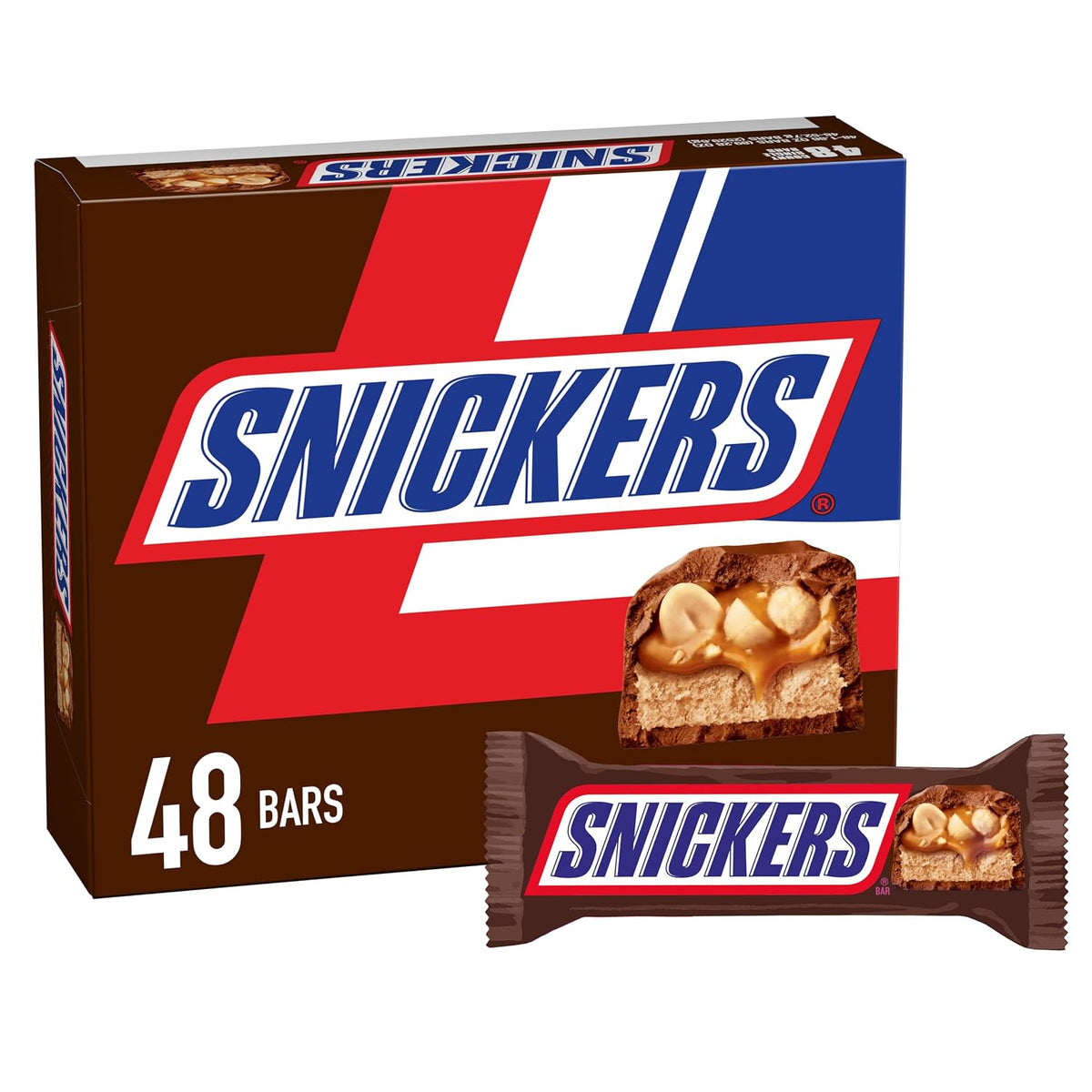 SNICKERS Milk Chocolate Candy Bars, Full Size Bar Bulk, 1.86 oz, Pack of 48