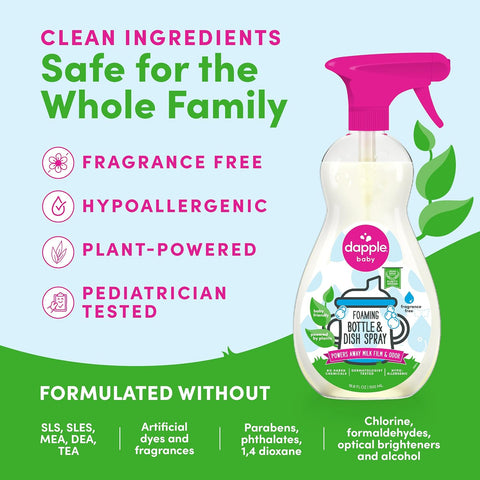 Dapple Baby - Fragrance-Free Foaming Bottle & Dish Spray - 16.9oz (2 Pk)