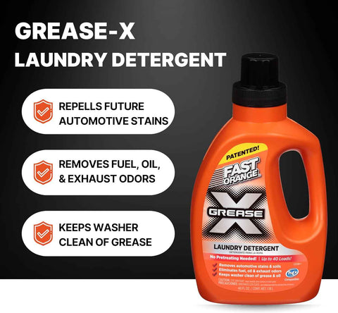 Fast Orange 22340 Fast Orange Grease X Mechanic's Laundry Detergent Liquid, 40 Fl. Oz. Stains, Soils & Odor Eliminator for Clothes, Heavy Duty Formula & Degreaser to Deep Clean Active Wear Clothing