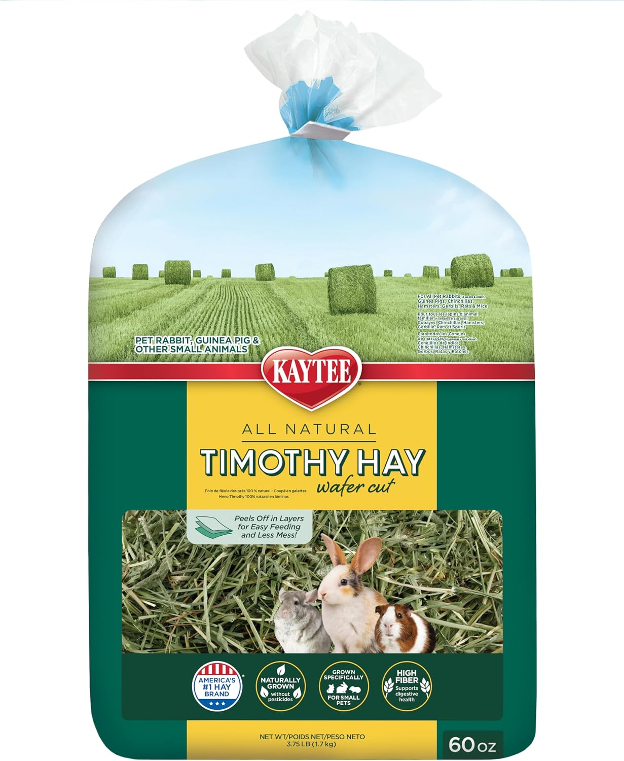 Kaytee Wafer Cut Timothy Hay for Rabbit & Guinea Pigs, 60 Ounce