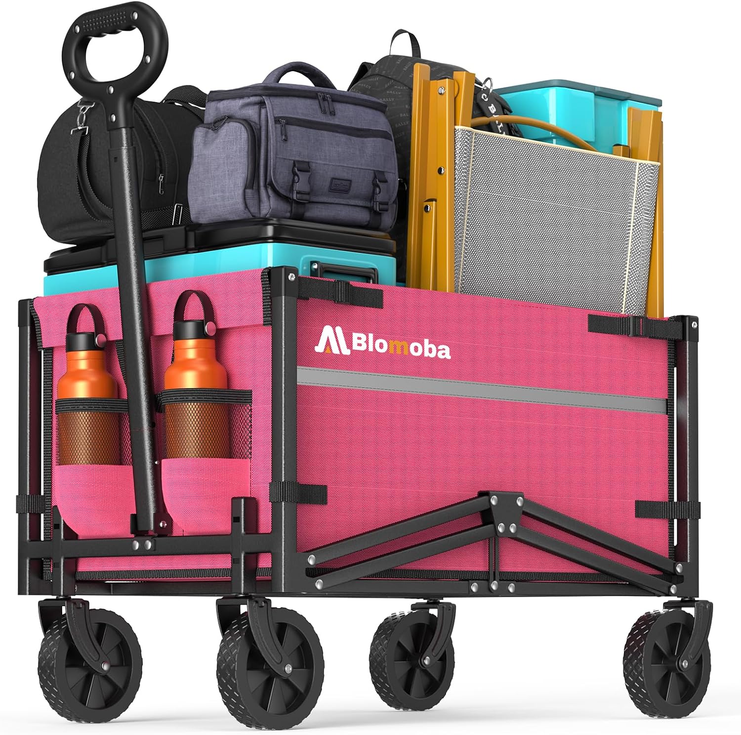 Blomoba Collapsible Wagon Cart, 220LBS Utility Wagon with Wheels, Pink