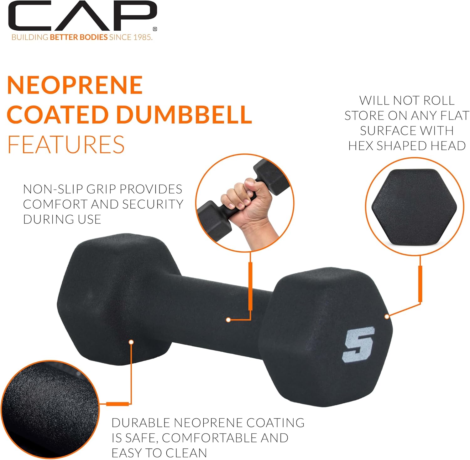 CAP Barbell Neoprene Dumbbell Weights Pairs & Sets | Black