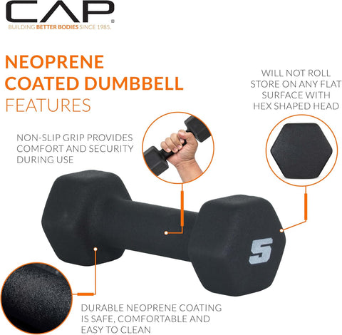 CAP Barbell Neoprene Dumbbell Weights Pairs & Sets | Black