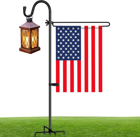 Garden Flag Holder with Shepherds Hook,Double Hoop Design Garden Flag Stand with 5 Prong Base,Yard Flags Holder with Clip (No Flags) for Outside House,Yard Decorations Outdoor