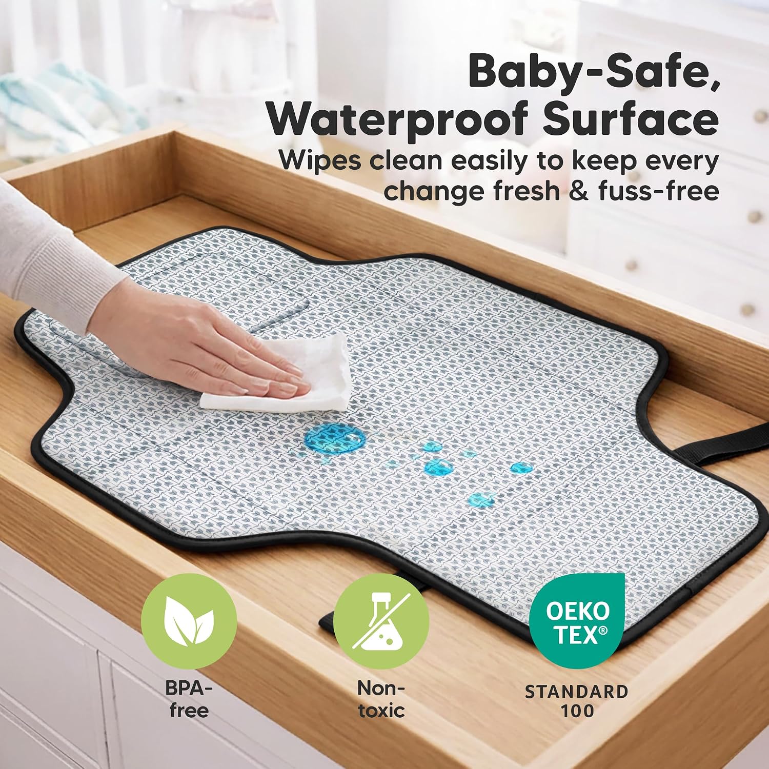 KeaBabies Portable Changing Pad for Baby, Travel Large 26x21 (Black Geo)