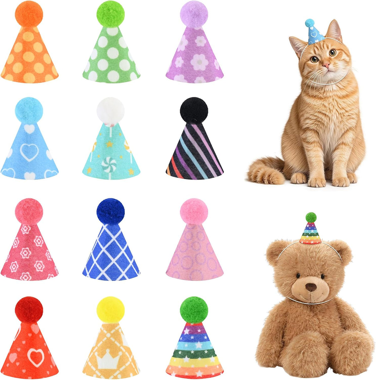 CANREVEL Mini Party Hats for Stuffed Animals Headwear, Birthday Hats