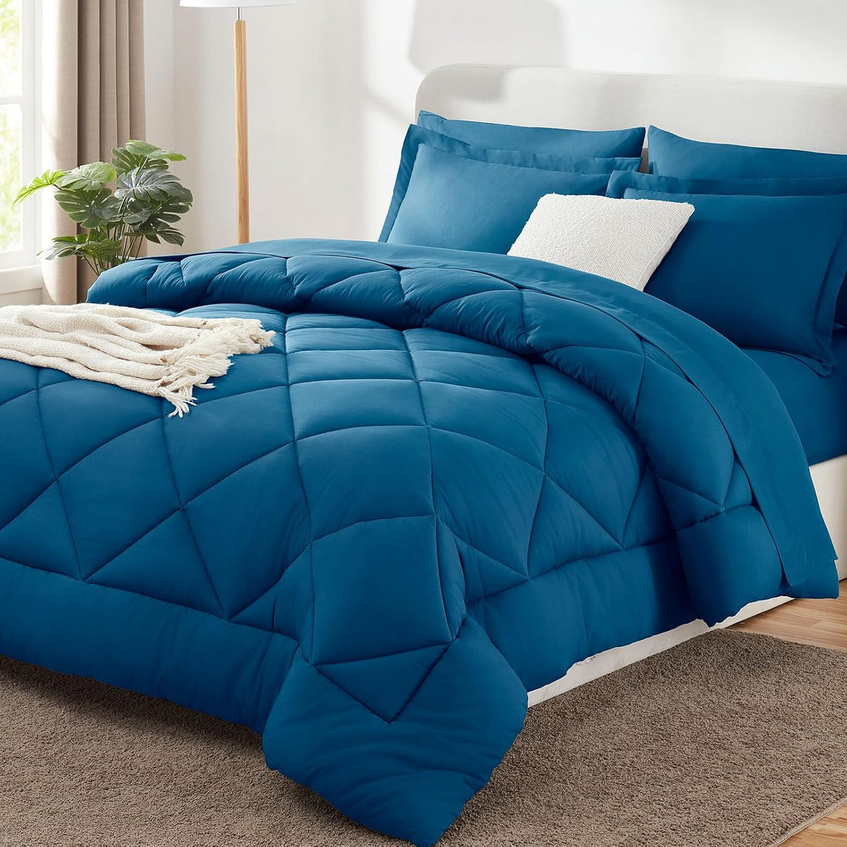 CozyLux King Size Comforter Set Teal - 7 Pieces Complete Bedding Set