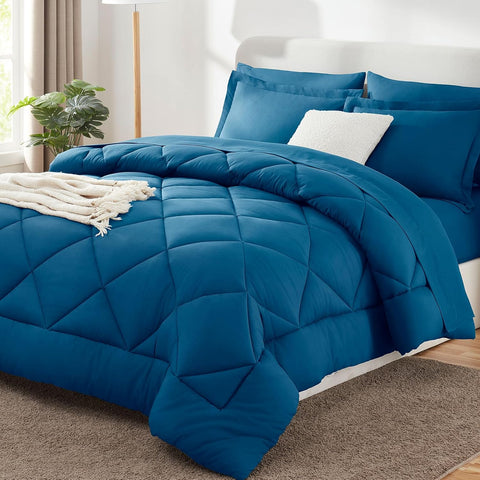 CozyLux King Size Comforter Set Teal - 7 Pieces Complete Bedding Set