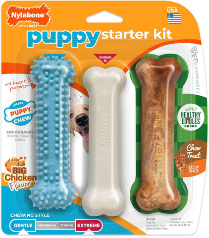 Nylabone New Puppy Starter Kit, Puppy Teething Toys, 3 Pack, Blue