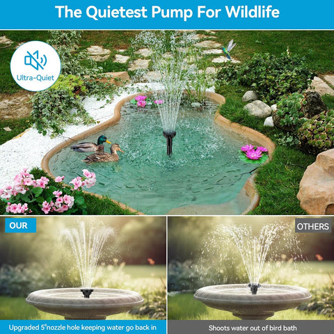POPOSOAP Solar Fountain Pump with 3600mAh Battery Backup, 8W Solar Powered Bird Bath Fountain with Dry-run Protection & Double-layer Nozzles 5Ft Tubing for Pond, Bird Bath, Backyard Water Feature