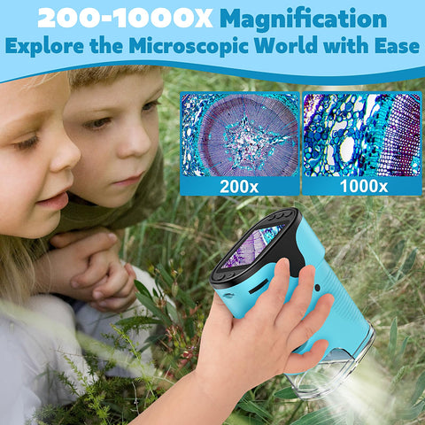 1000X Pocket Microscope for Kids - 4K 2.0" Screen, Digital Mini Scope with Slides Kit, Rechargeable Lab Handheld Portable Microscopes for Kids 4-12 Students Teens