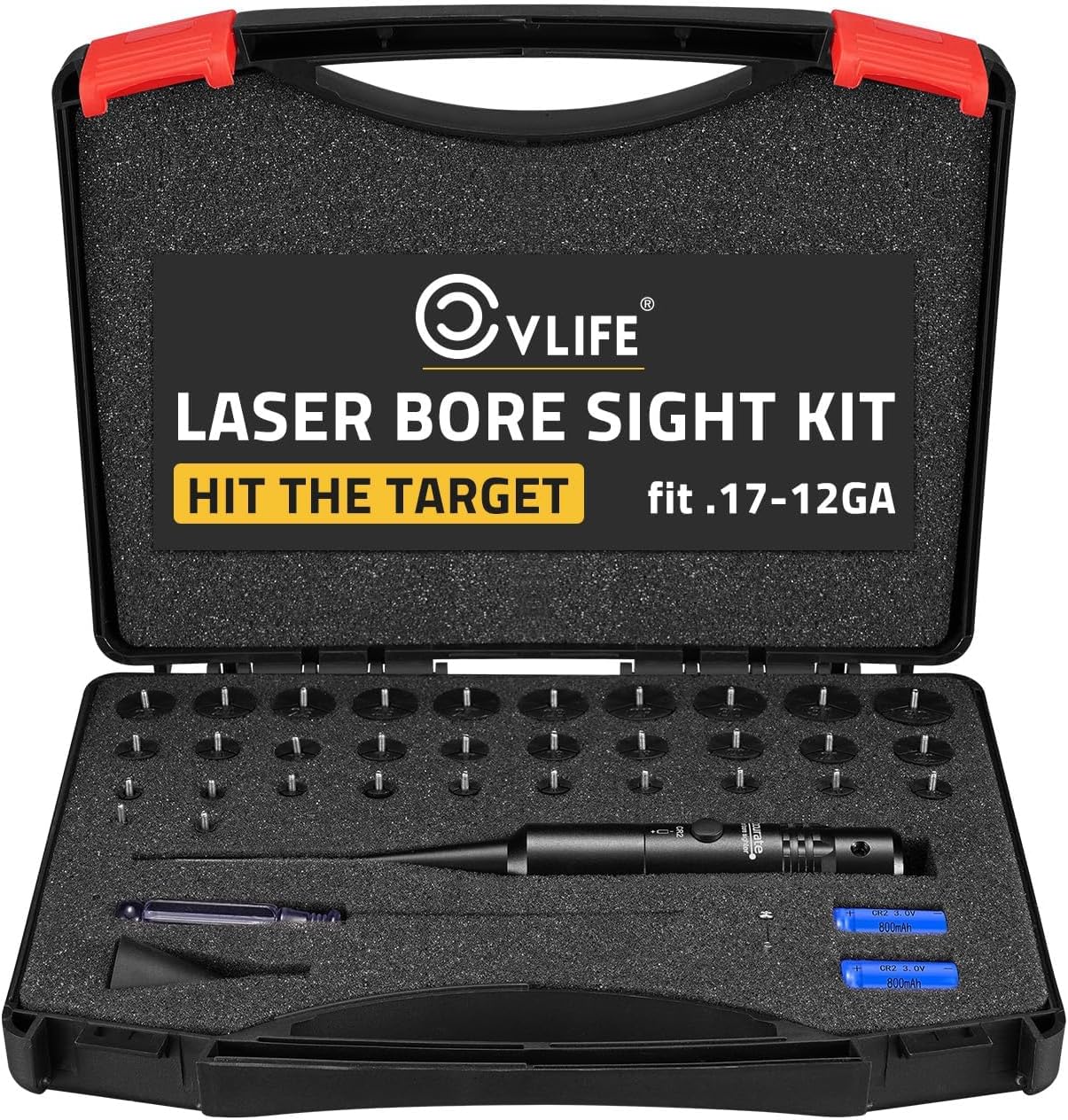 CVLIFE Professional Laser Bore Sight Kit with 32 Adapters fit 0.17 to 12GA Calibers, Bright Bore Sighter Laser with Button Switch, Powerful Support for Hunting
