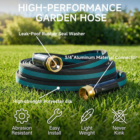 50FT Lightweight Garden Hose – Kink-Resistant, Flexible, High-Pressure Hose for Outdoor Watering, Lawn Care, Garden, and Car Cleaning