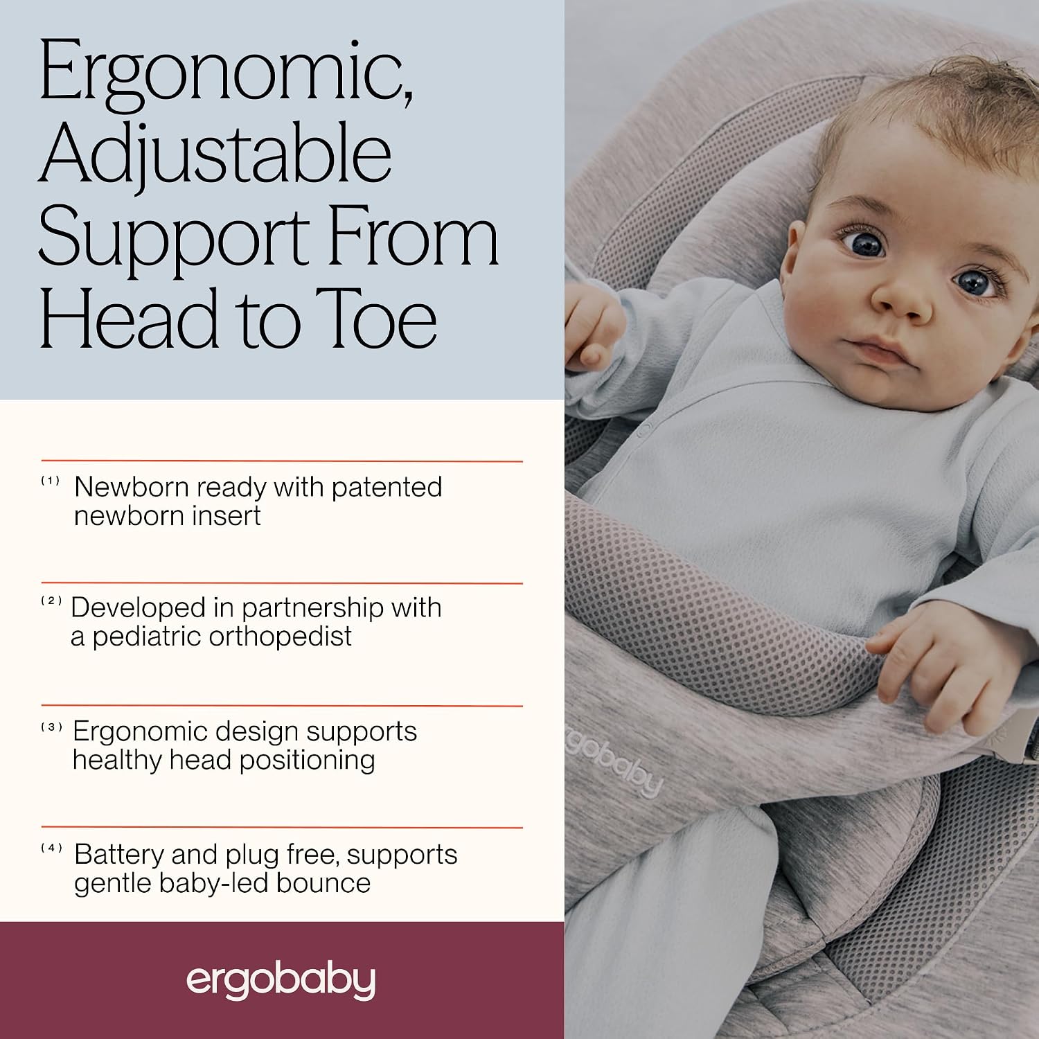 Ergobaby Evolve 3-in-1 Bouncer Seat for Babies and Toddlers 5.5-25 lbs