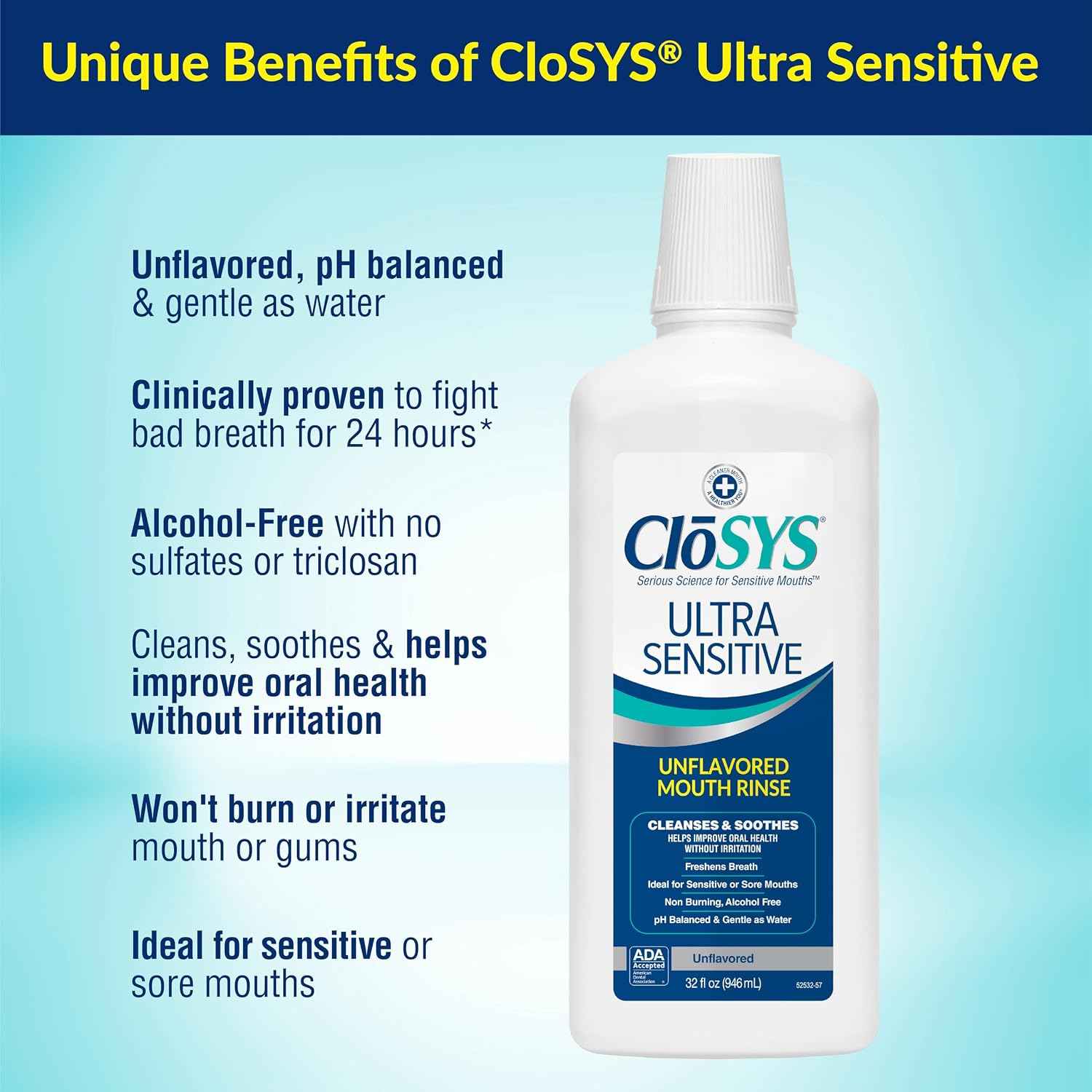 CloSYS Ultra Sensitive Mouthwash, 32 Oz, 3 Pack, Alcohol Free Mouthwash