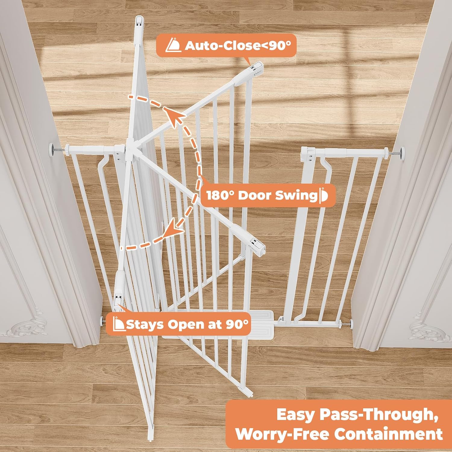 50" Extra Tall Baby Gate No Drilling, Auto Close Dog Gate, White