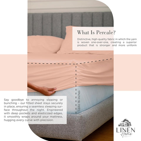 Linen Home 100% Cotton Percale Sheets California King Size, Tropical Peach, Deep Pocket, 6 Pieces Set- 1 Flat, 1 Fitted and 4 Pillowcases, Crisp Cool and Long Staple Strong Bed Linen