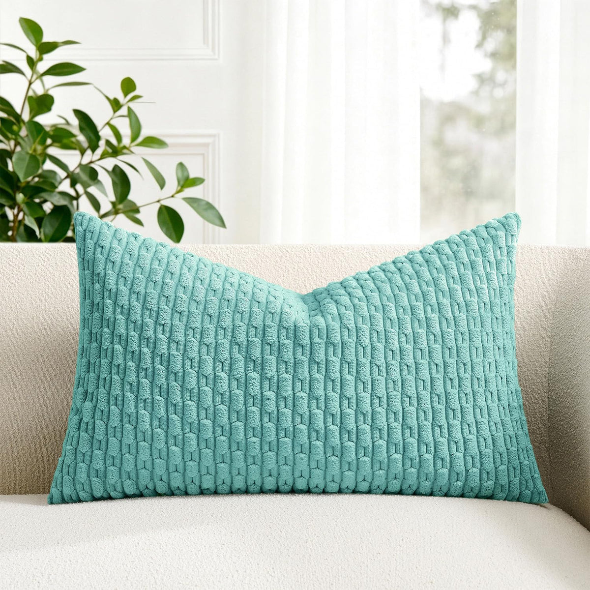 Kevin Textile Soft Corduroy 12"x20" Lumbar Pillow Cover 1 Pack, Aqua Green