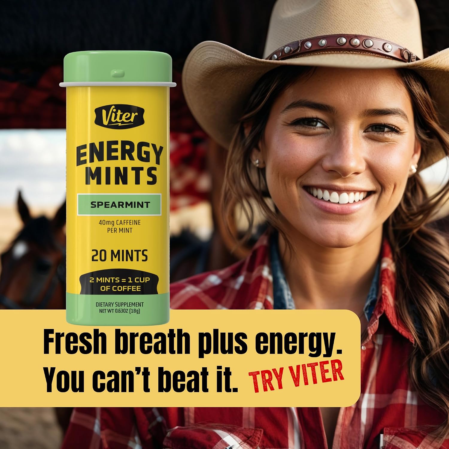 Viter Energy Caffeine Mints 40mg, Sugar Free, Spearmint, 20ct, 6 Pack